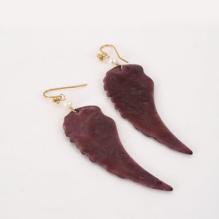 Boucles d'oreilles Aile – Cuivre Émaillé & Perle Blanche — 6 Coloris – Image 12