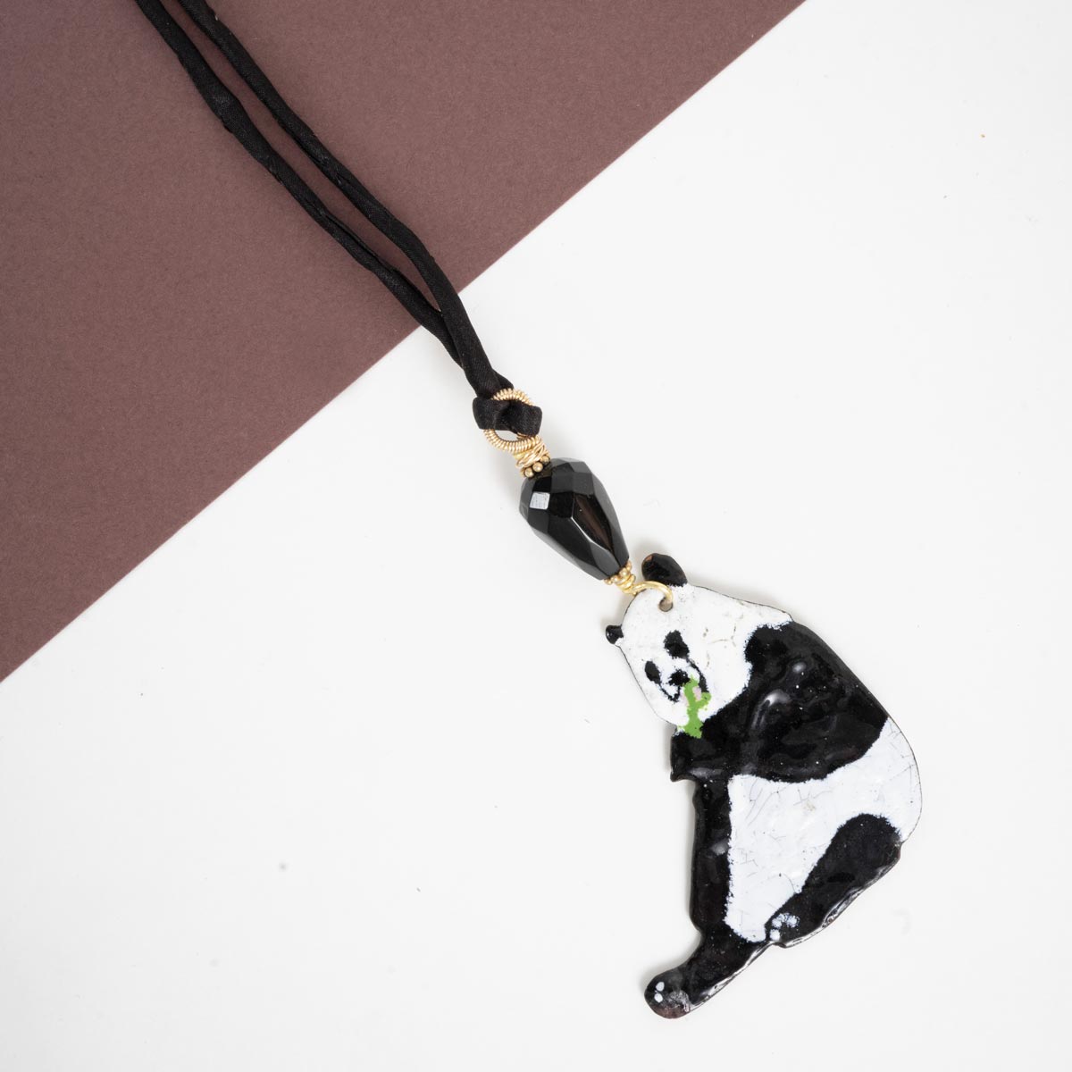Pendentif Panda Émail & Onyx