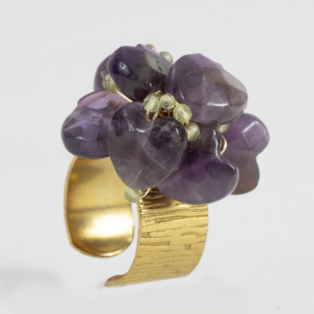 Bague Clémence – Améthyste & Péridot sur Métal Patiné