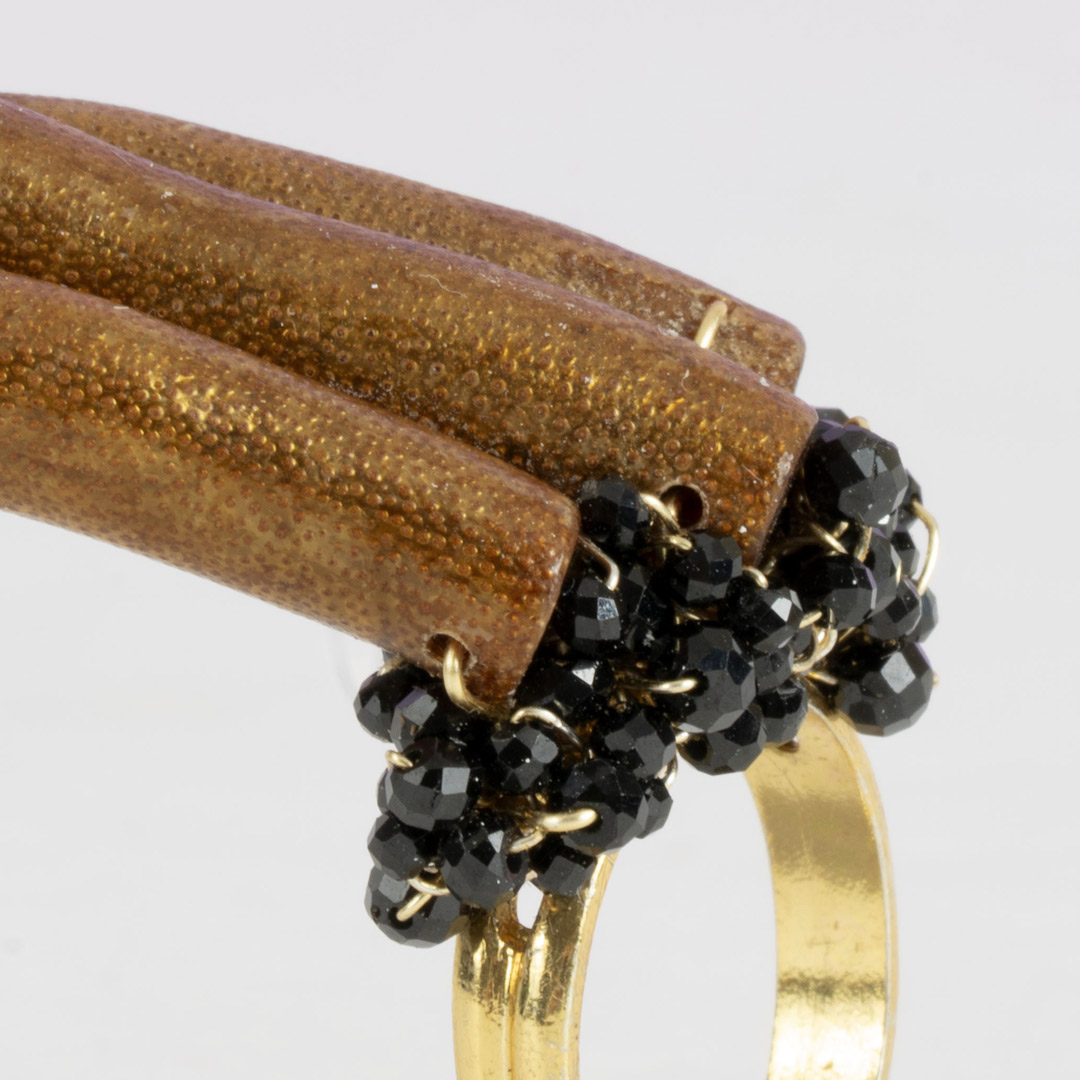 Bague Fauve – Corail Doré & Spinelle Noir sur Vermeil – Image 3
