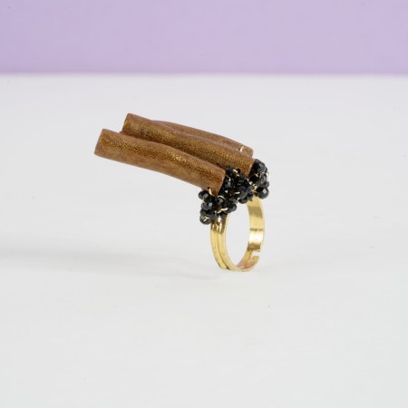 Bague Fauve – Corail Doré & Spinelle Noir sur Vermeil – Image 4