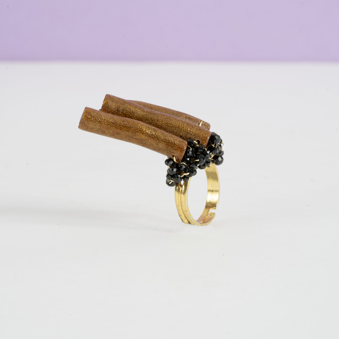 Bague Fauve – Corail Doré & Spinelle Noir sur Vermeil – Image 4