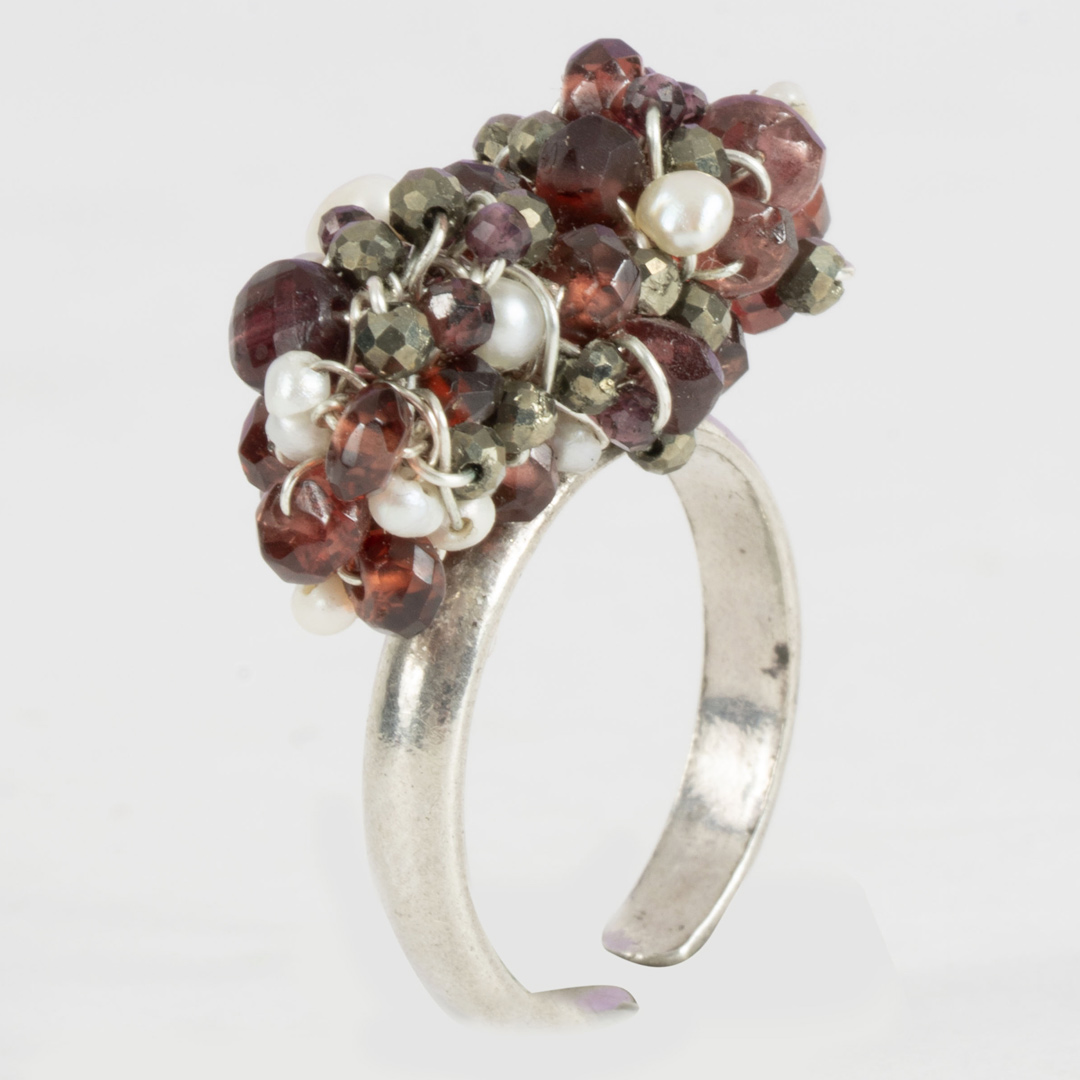 Bague Volcane – Grenat, Pyrite & Perles sur Argent Massif
