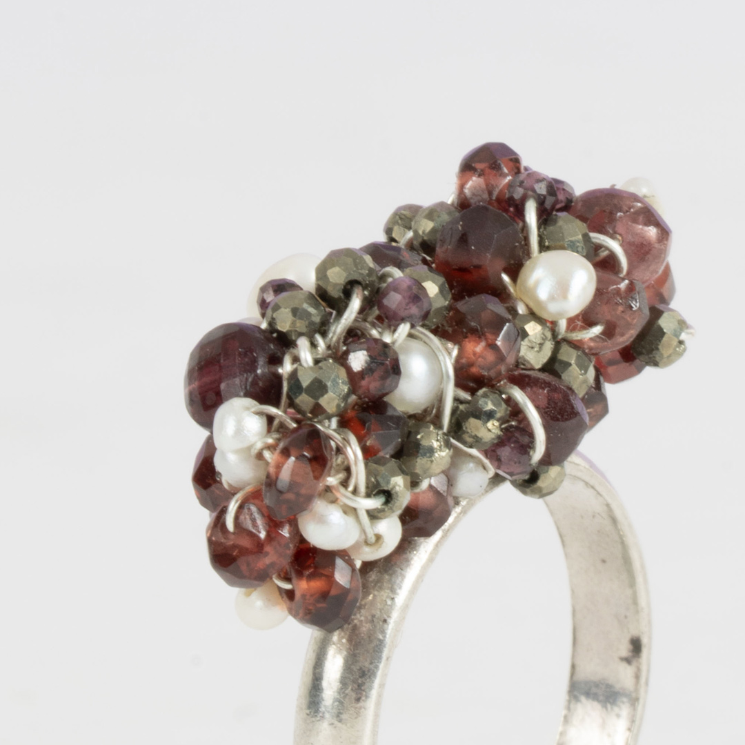 Bague Volcane – Grenat, Pyrite & Perles sur Argent Massif – Image 3
