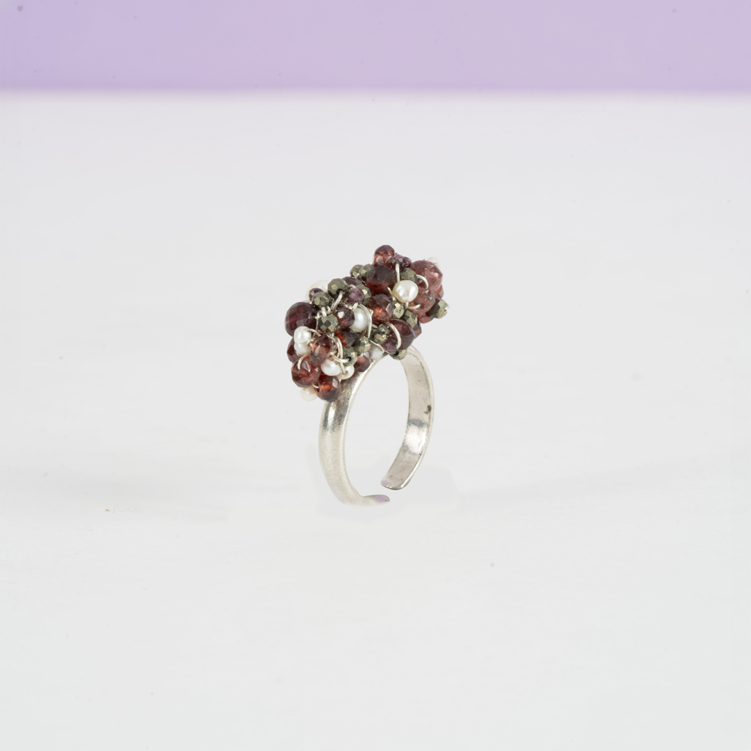Bague Volcane – Grenat, Pyrite & Perles sur Argent Massif – Image 4