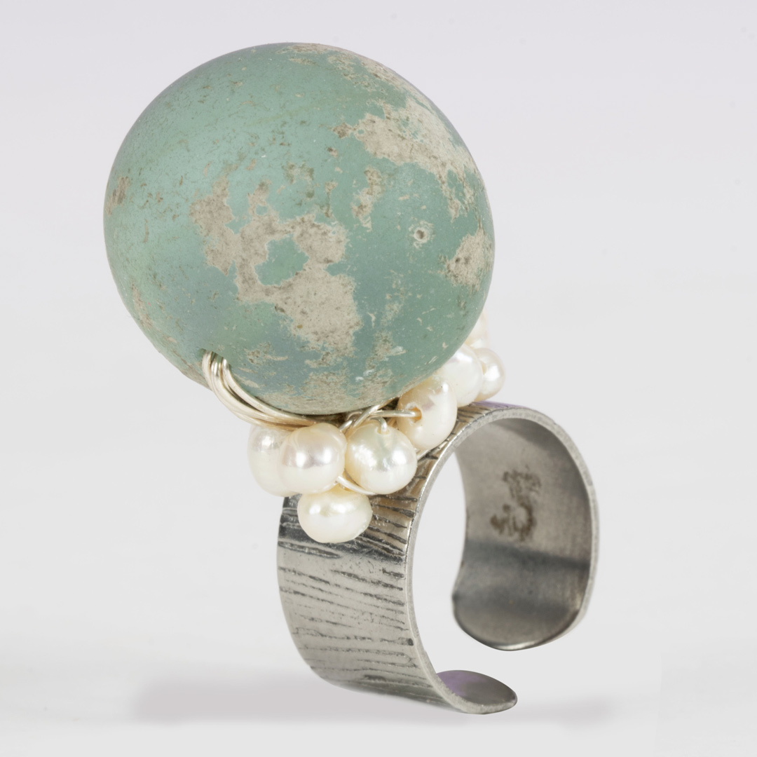 Bague Kaboul – Verre Afghan & Perles sur Métal Patiné – Image 2