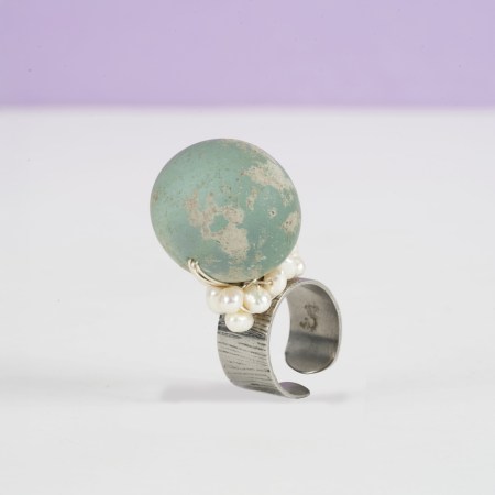 Bague Kaboul – Verre Afghan & Perles sur Métal Patiné – Image 4