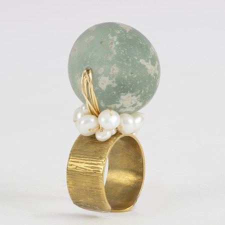 Bague Kaboul – Verre Afghan & Perles sur Métal Patiné – Image 1