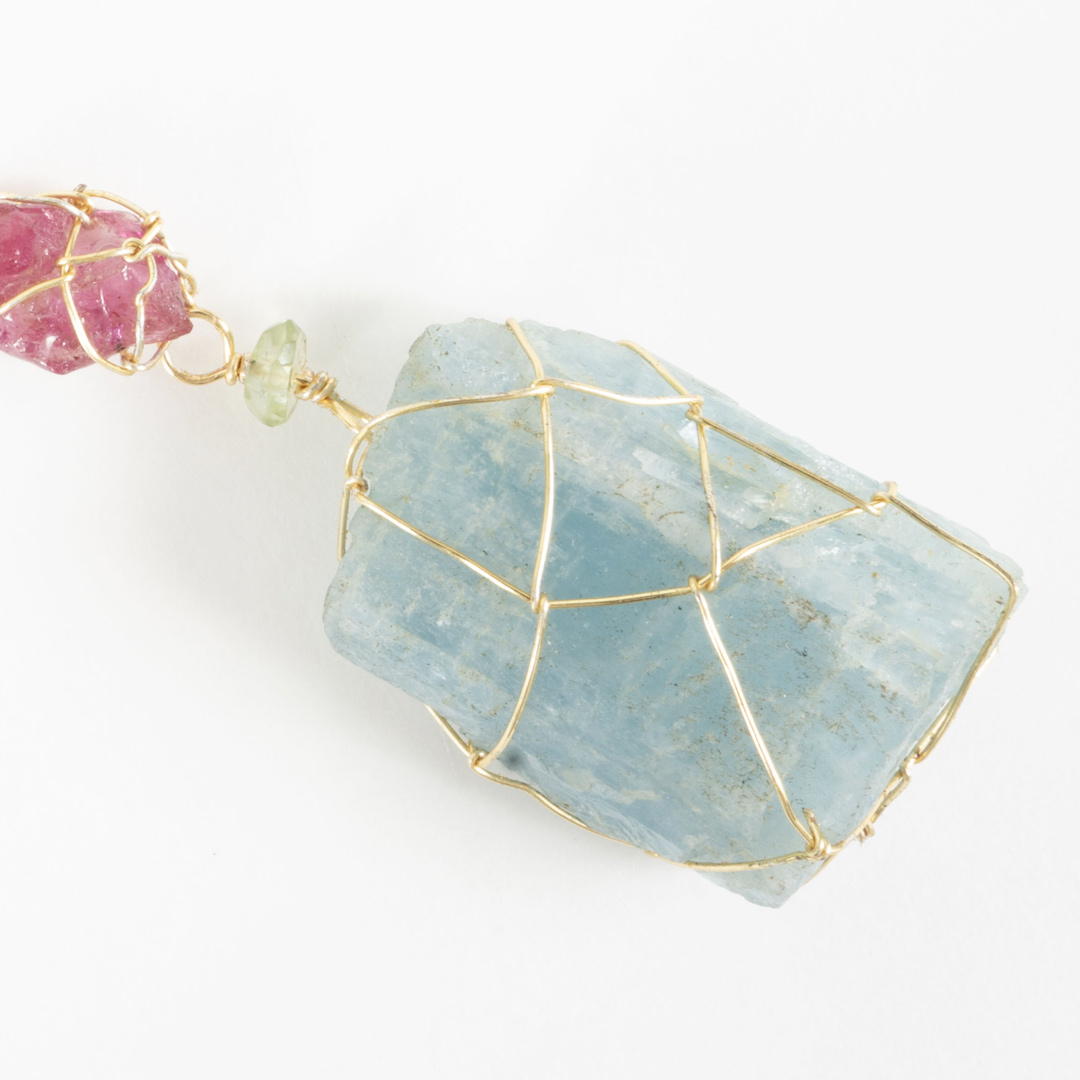Pendentif Feu sur l'Eau – Aigue-Marine & Rubis Bruts – Image 2