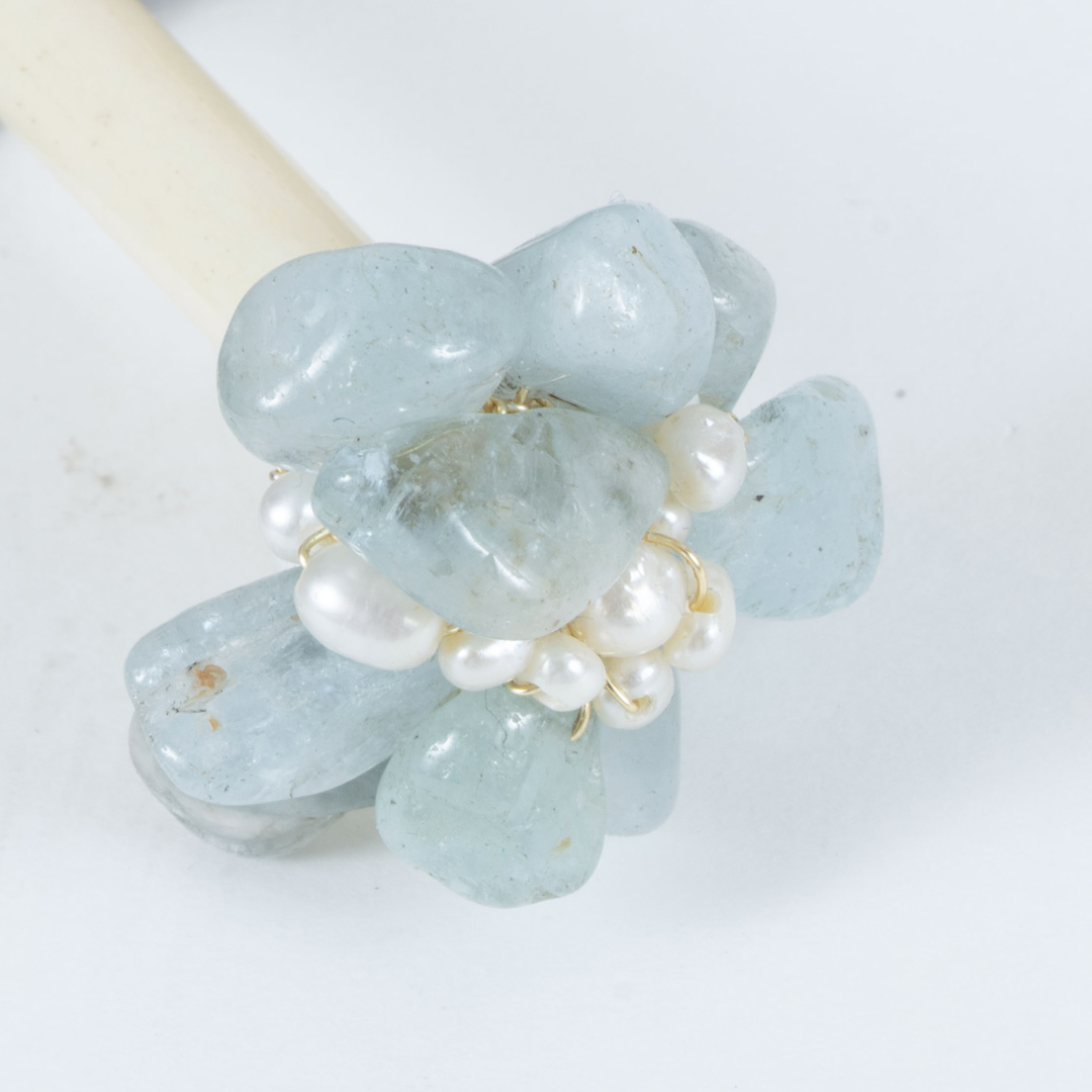 Pique à Cheveux Naïade – Os Sculpté, Aigue-Marine & Perles – Image 3