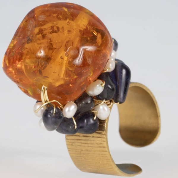Bague Ambre et Iolite