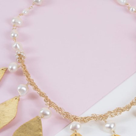 Collier Feuilles d'Or et Perle Baroque – Image 2