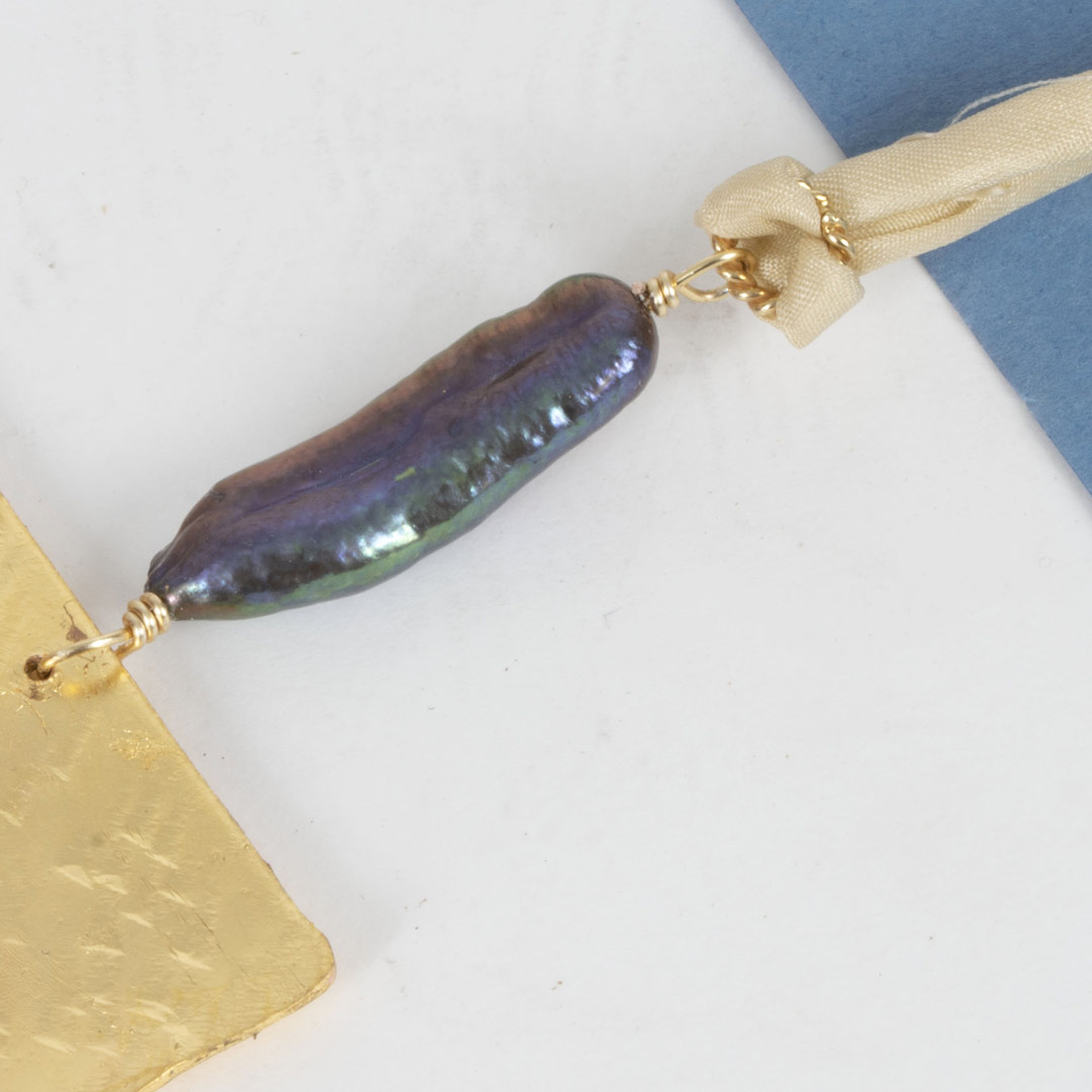 Pendentif Rectangle en Cuivre et Perle Keshi – Image 3