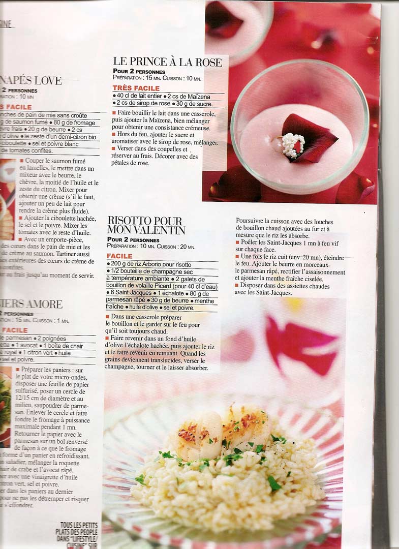 Recette pour un dessert intitulé 'Le Prince à la Rose' avec des ingrédients et des instructions de préparation sous forme de texte.