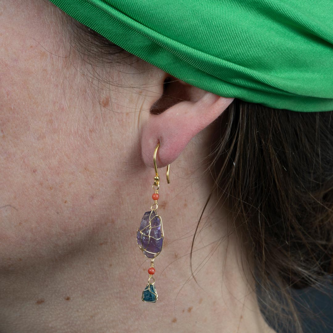 Boucles d'oreilles Cassiopée – Pierres Brutes et Vermeil