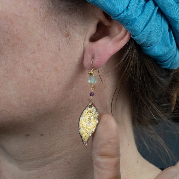 Boucles d'Oreilles Feuilles en Émail