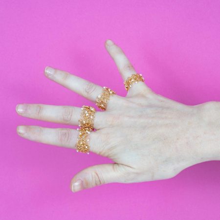 Bague Aube – Crochet Plaqué Or & Perles Blanches – Image 1