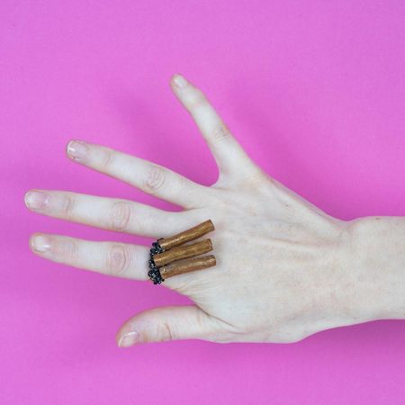 Bague Fauve – Corail Doré & Spinelle Noir sur Vermeil – Image 2