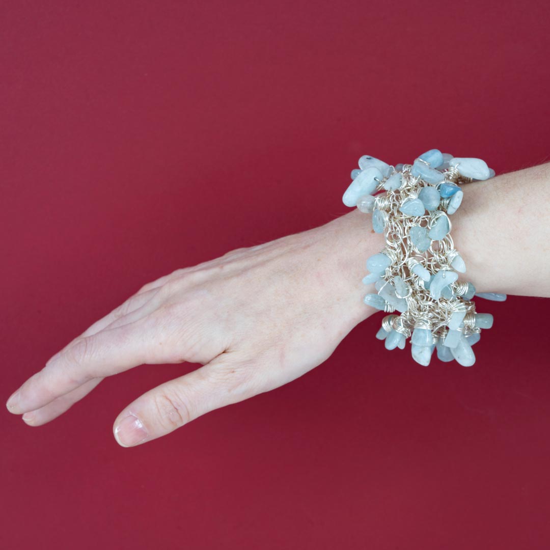 Bracelet Manchette Argent Aigue-marine