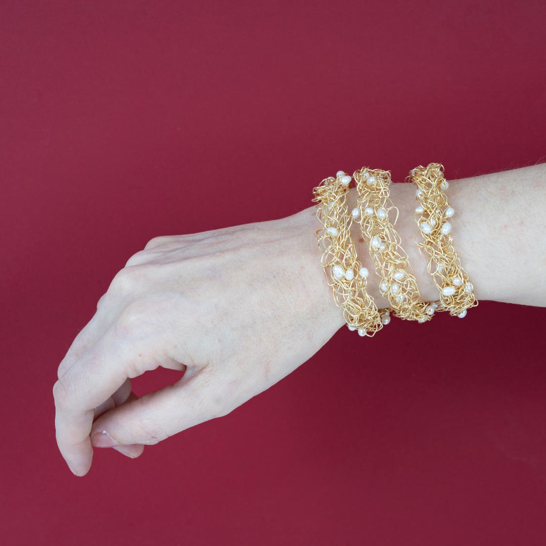 Bracelet Trois Liens en Plaqué Or et Perles