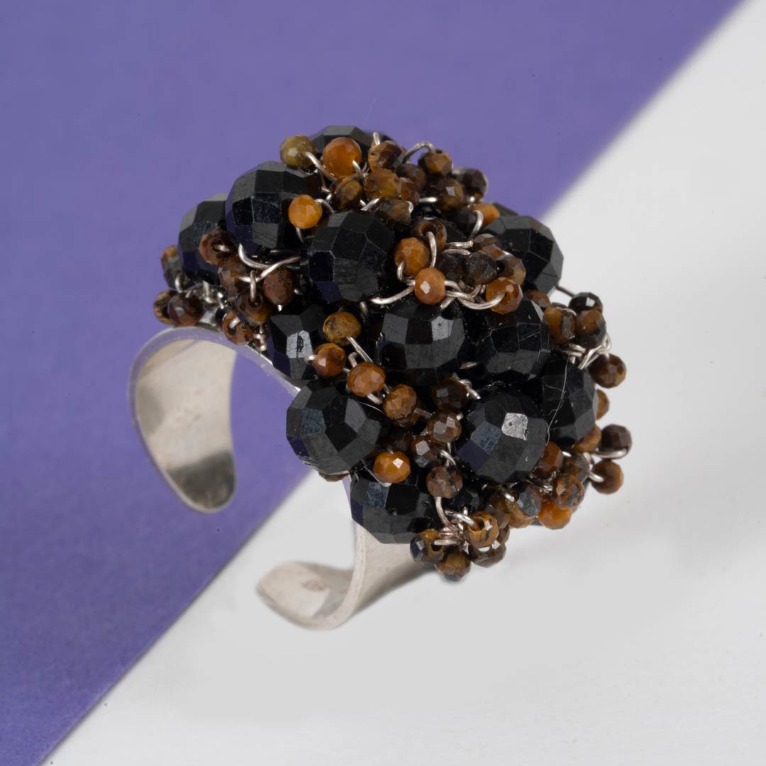 Bague Dakota – Spinelle Noir, Œil de Tigre et Argent Massif