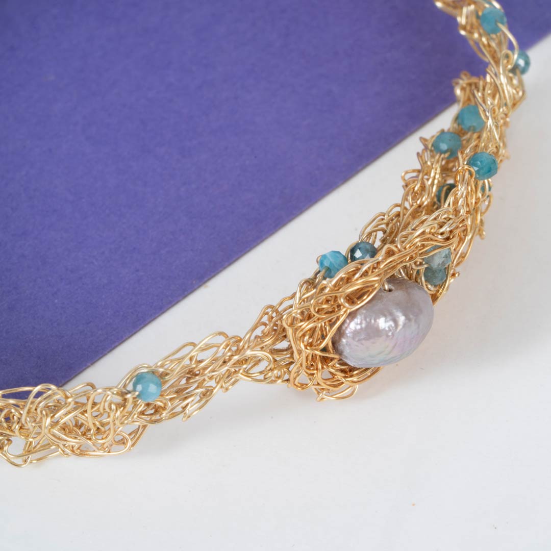 bracelet crochet fait main plaqué or éléonore apatite grenat