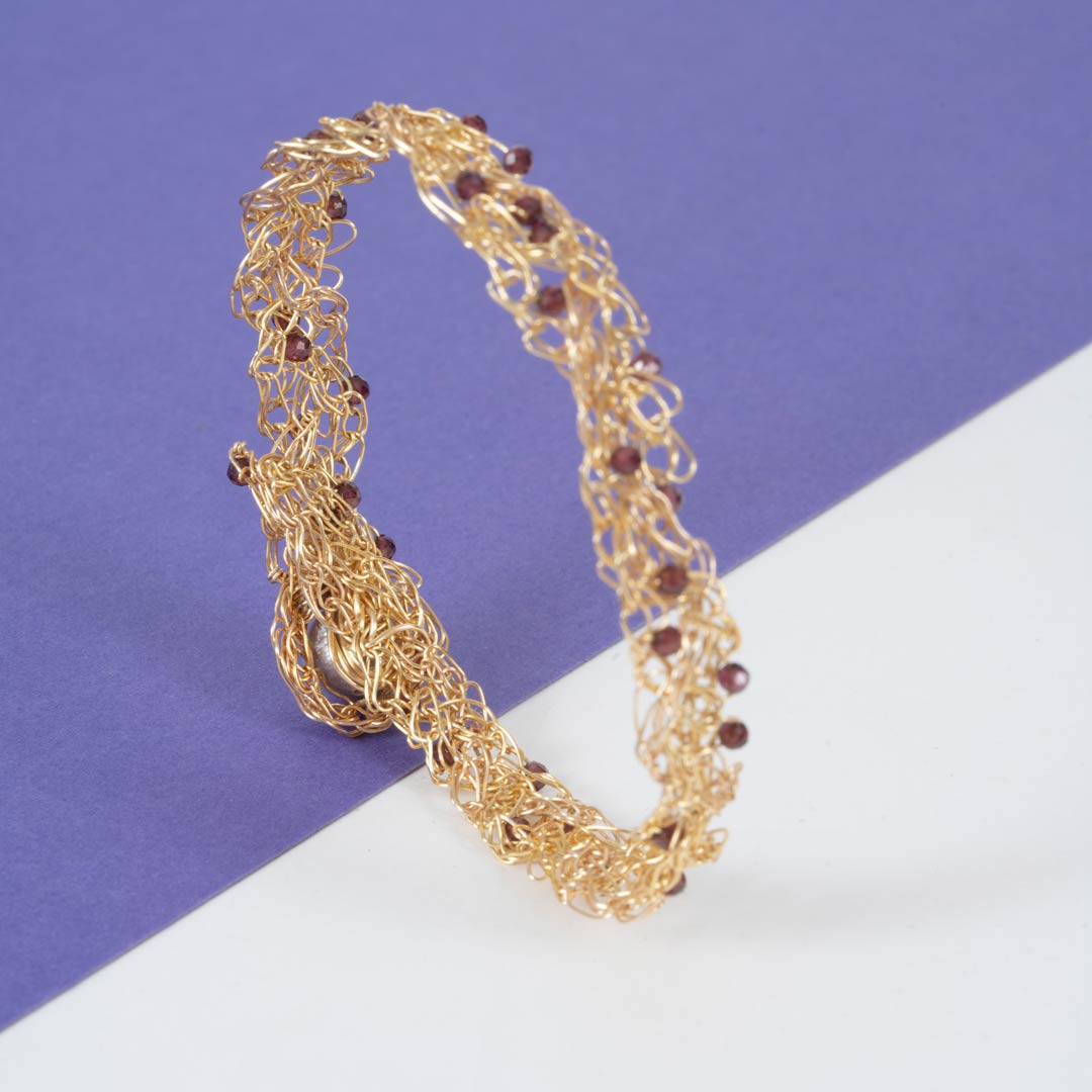 bracelet crochet fait main plaqué or éléonore apatite grenat